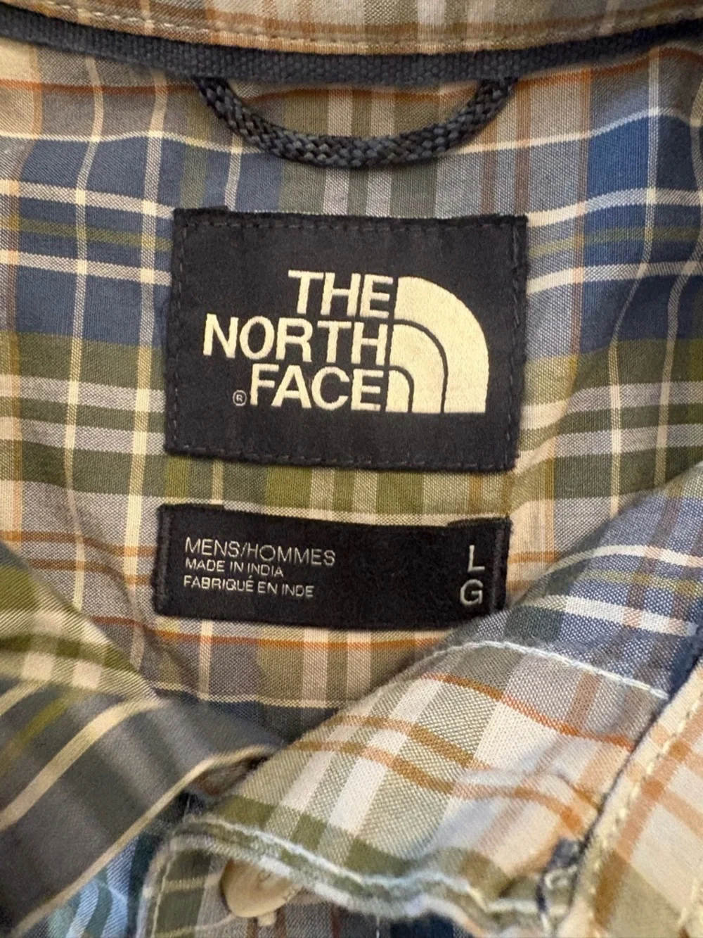 The North Face Short Sleeve Shirt Blue Green Plaid Hiking Camping Outdoor |L